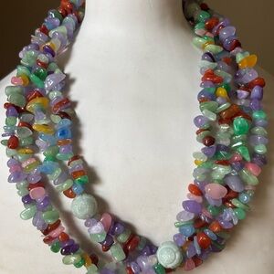 Vintage Multicolor Gemstone Chip Double Strand Necklace  (P)